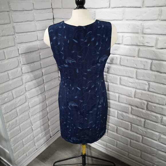 Scarlet Ladies Size 13/14 Navy w/ Pattern Made in Canada Sleeveless Midi Dress - Picture 2 of 8